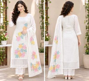 branded White suit dupatta and pant set