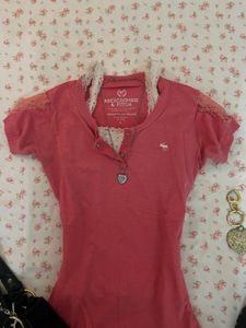 Abercrombie &amp; Fitch Pink Lace Trim Tee