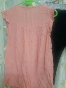 Peach Girls' Top with black thinner pant