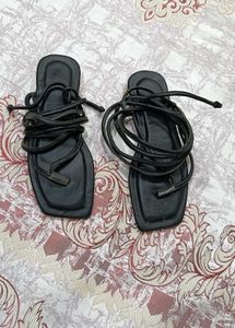 Black Lace-Up Gladiator Flat Sandals