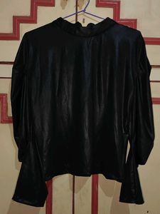 Black Leather look Long Sleeve Top