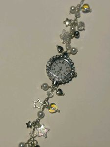 y2k Silver Bracelet Watch with Charms