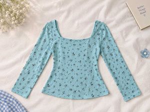 Blue Ditsy Floral Square Neck Top