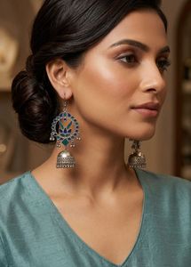 New Boho Jhumka Earrings - Blue & Green