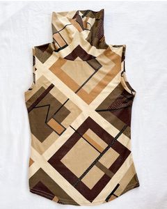 Abstract Print Sleeveless Turtleneck Top
