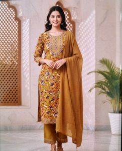 Mustard Yellow Printed Kurta Set with Dupatta