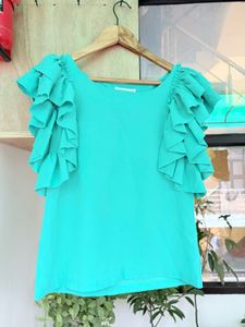 Chic Teal Ruffle Sleeve Top