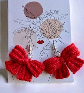 Red Bow Crochet Earrings