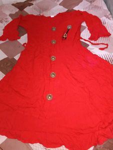 Elegant Red Kurta with Ruffled Sleeves