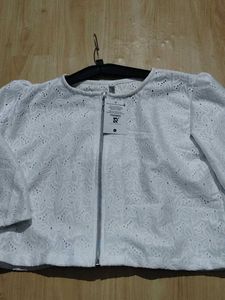 White Eyelet Zip-Up Crop Top
