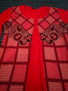 Stylish Red Kurta with Elegant Pattern