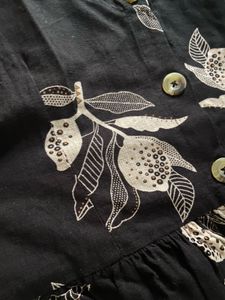 Chic Black Lemon Print Cotton Dress