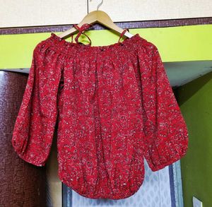 Chic Red Off-Shoulder Boho Top