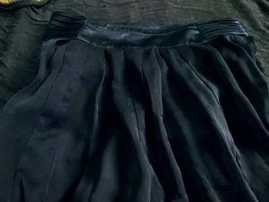 Black Midi Skirt with Satin Trim