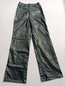 Shein Black Leather Wide Leg Pants XS 28-30
