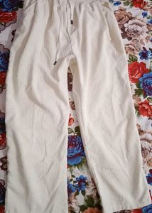 Cream Corduroy Wide Leg Pants