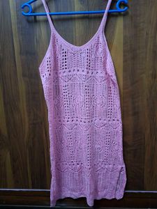 Pink Crochet Swim Cover-Up