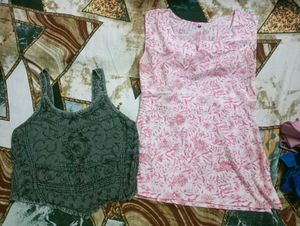 combo Embroidered Ethnic Top & Printed Kurta