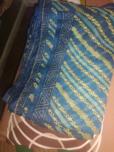 Elegant Blue & Gold Striped Saree