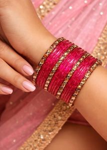 Elegant Pink Bangles with Gold Accents