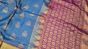 Blue Silk Saree with Gold Border