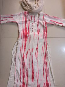 Pink&White Color Kurti Palazo Set With Dupatta
