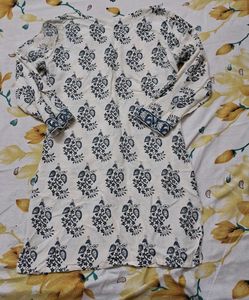 White Kurta with Blue Paisley Print