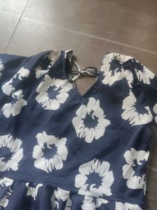 Navy Floral Print Midi Dress