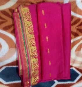 Vibrant Pink Saree with Gold Border
