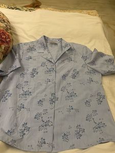 Light Blue Floral Button-Up Top