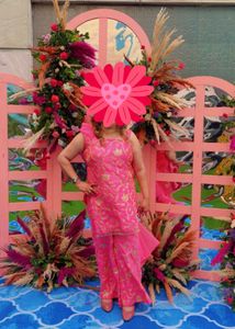 Vibrant Pink Kurta Set with Golden Motifs