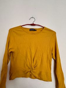 Mustard Yellow Twist Front Crop Top