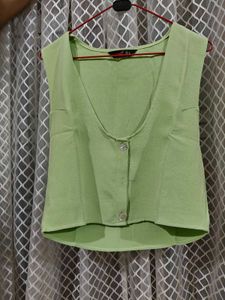 Lime Green Button-Up Vest Top