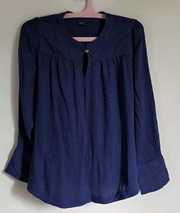 Elegant Navy Blue Textured Blouse