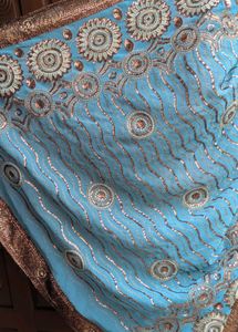 Blue Party Wear Sequin Saree | Fall &amp; Pico Done |