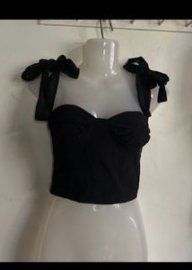 Black Tie-Shoulder Crop Top