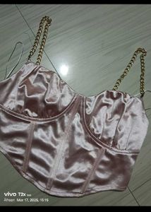 Blush Satin Chain Strap Corset Top