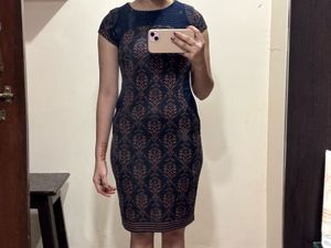 Navy Blue Printed Bodycon Dress