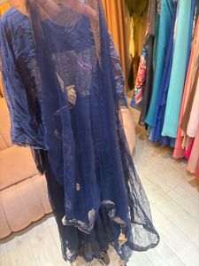 Elegant Navy Blue Embroidered Gown