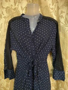 ZARA Navy Polka Dot Tie-Front Dress