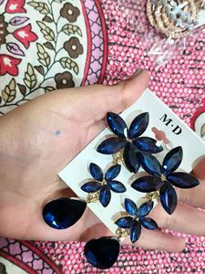 Blue Flower Drop Earrings