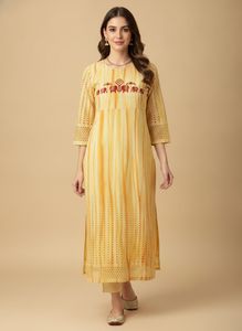 Elegant Yellow Elephant Print Kurta