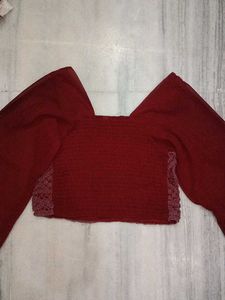 Maroon Crochet Blouse with Dupatta