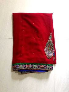 Royal Blue and dark  brown Embellished Saree