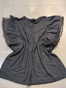 Chic Grey Ruffle Sleeve Top