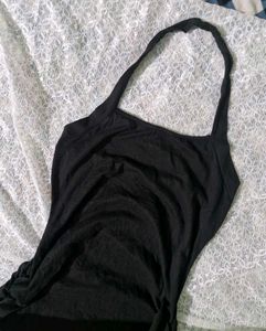 Black Halter Ruched Mini Dress