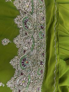 Embroidered olive 🫒 Green zardosi hand work saree