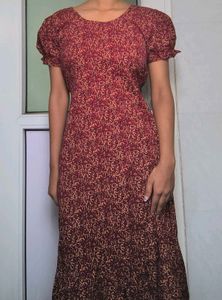 Whimsical Print Puff sleeve Midi Dress