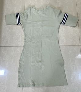 Light Green Striped Ribbed Mini Dress