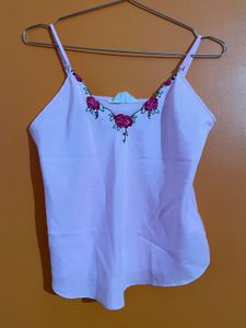 Light Pink Camisole with Rose Embroidery